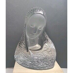VIKING Solid Glass Virgin Mary Religous Altar Bust Figure Statue Etched, US